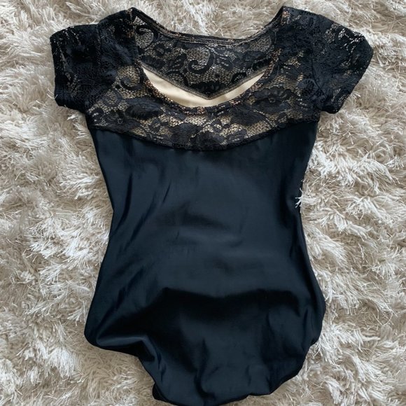 LuckyLeo Black Breeze Cap Sleeve Leotard - Picture 2 of 5